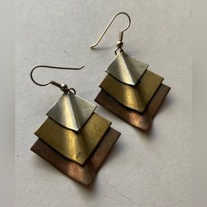 Vintage Gold Copper Silver Toned Metal Earrings
